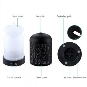 DEVANTI Aroma Diffuser Aromatherapy LED Night Light Iron Air Humidifier Black Forrest Pattern 100ml
