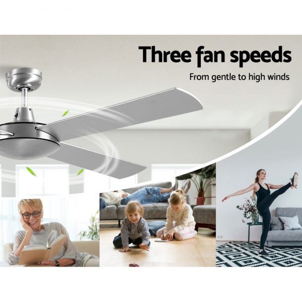Devanti 52 inch 1300mm Ceiling Fan 4 Wooden Blades with Remote Reversible Fans Silver