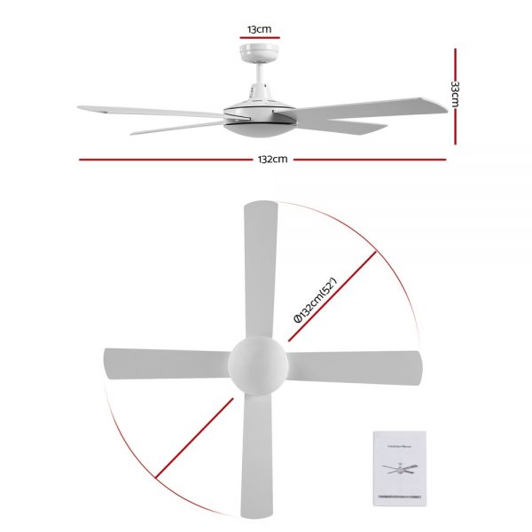 Devanti 52 inch 1300mm Ceiling Fan 4 Wooden Blades with Remote Reversible Fans White
