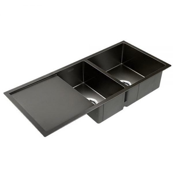 Cefito Stainless Steel Kitchen Sink 100X45CM Under Topmount Laundry Double Bowl Black