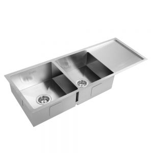Cefito Stainless Steel Kitchen Sink 111X45CM UnderTopmount Laundry Double Bowl Silver (6)