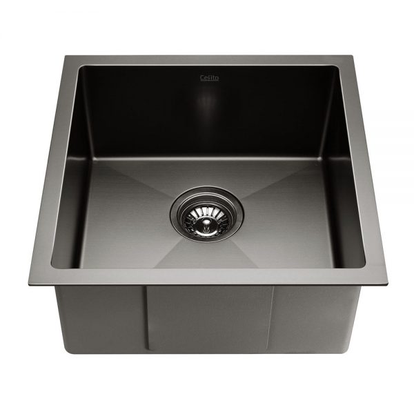 Cefito Stainless Steel Kitchen Sink 440X440MM Under Topmount Sinks Laundry Bowl Black