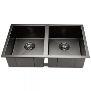Cefito Stainless Steel Kitchen Sink 770X450MM Under Topmount Laundry Double Bowl Black