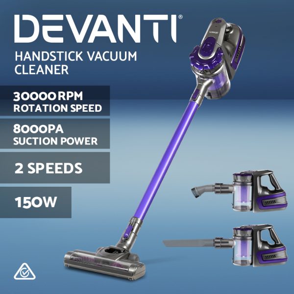Devanti 150 Cordless Handheld Stick Vacuum Cleaner 2 Speed Purple And Grey