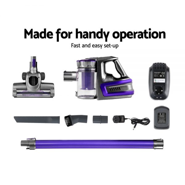 Devanti 150 Cordless Handheld Stick Vacuum Cleaner 2 Speed Purple And Grey