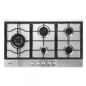 Devanti Gas Cooktop 90cm Kitchen Stove Cooker 5 Burner Stainless Steel NGLPG Silver