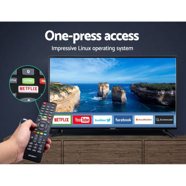 Devanti Smart TV 40 Inch LED TV 402K Full HD LCD Slim Screen Netflix Dolby