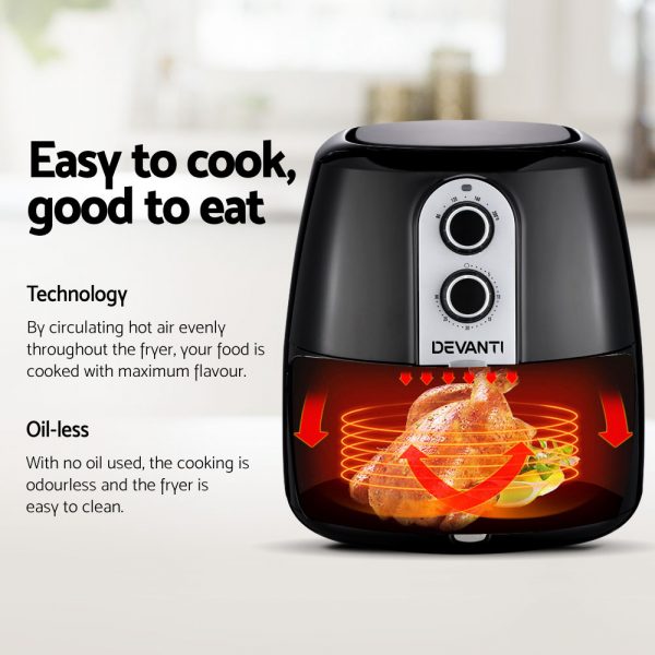 Devanti 7L Oil Free Air Fryer - Black - Image 3