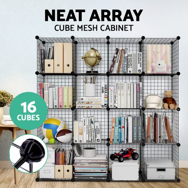 16 Cube Metal Wire Storage Cabinet - Black - Image 3