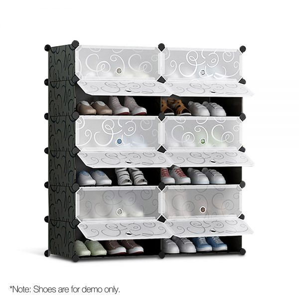 12 Cube Stackable Shoe Rack Storage Cabinet - Black & White