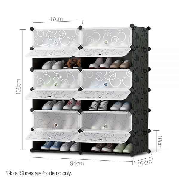 12 Cube Stackable Shoe Rack Storage Cabinet - Black & White - Image 2