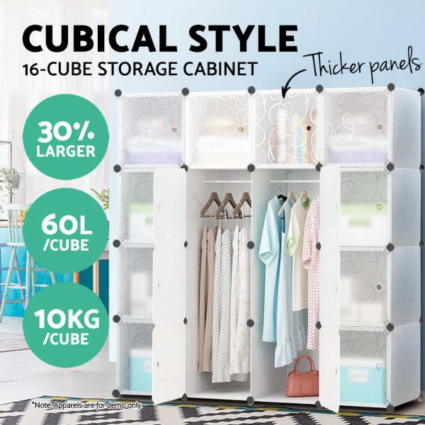 16 Cube Portable Storage Cabinet Wardrobe - White - Image 3