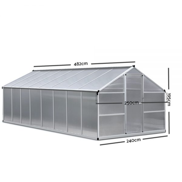 Greenfingers Greenhouse Aluminium Garden Shed Green House Greenhouses 4.82x2.5M - Image 2