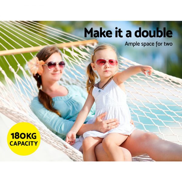 Gardeon Double Swing Hammock Bed Cream - Image 4