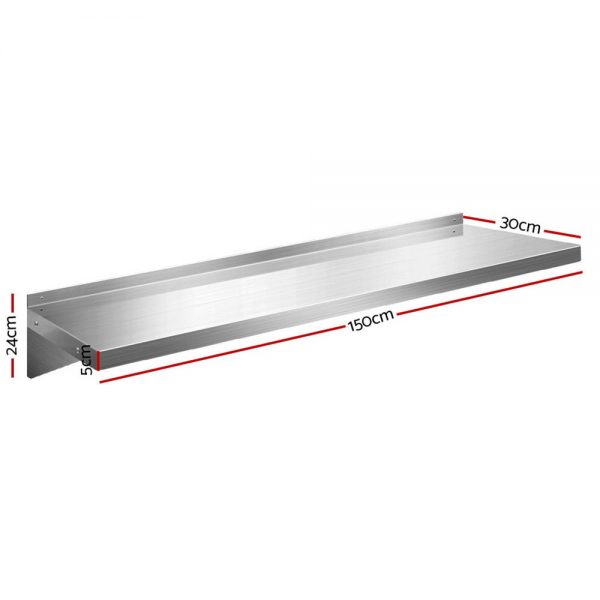 Stainless Steel Wall Shelf Kitchen Shelves Rack Mounted Display Shelving 1500mm - Image 2