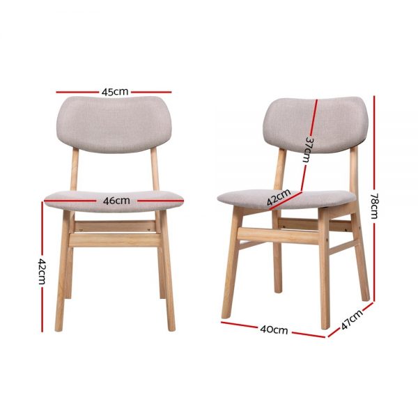 Artiss Dining Chairs Retro Replica Kitchen Cafe Wood Chair Fabric Pad Beige x2 - Image 2