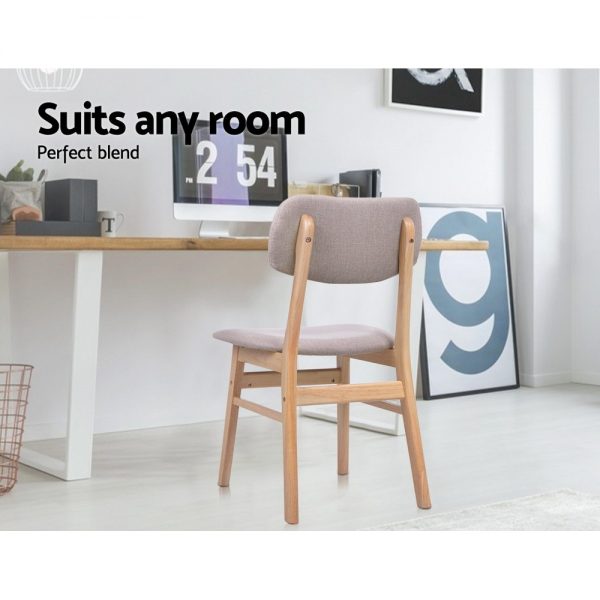 Artiss Dining Chairs Retro Replica Kitchen Cafe Wood Chair Fabric Pad Beige x2 - Image 6