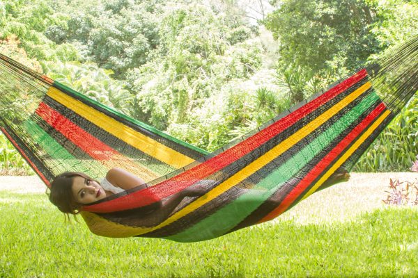 King Size Cotton Hammock in Rasta - Image 4