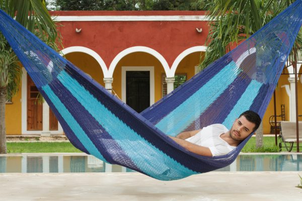 King Size Outdoor Cotton Hammock in Caribean Blue