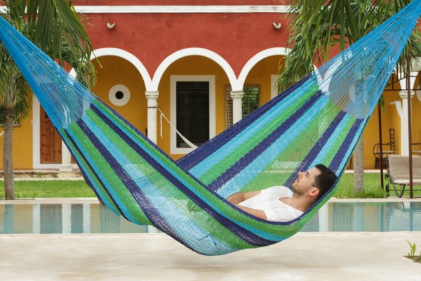 King Size Outdoor Cotton Hammock in Oceanica - Image 2