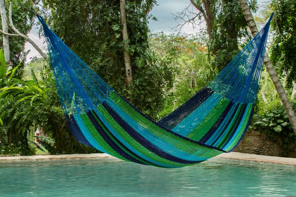 King Size Outdoor Cotton Hammock in Oceanica - Image 6