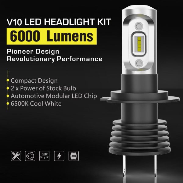 Pair LED Headlight Kit Driving Lamp H7 High Low Beam Globe bulbs upgrade deisgn - Image 3