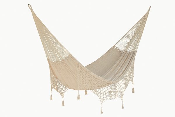 Deluxe Outdoor Cotton Mexican Hammock  in Cream Colour Queen Size - Image 4