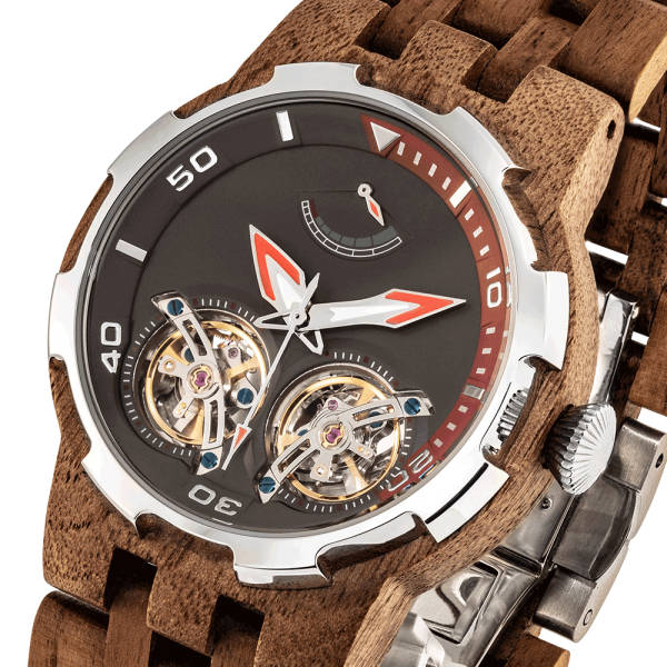 Men Dual Wheel Automatic Walnut Wood Watch - Image 2