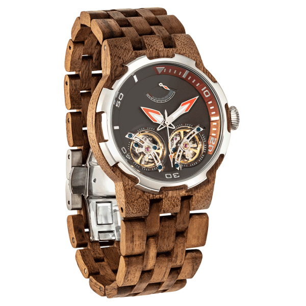 Men Dual Wheel Automatic Walnut Wood Watch