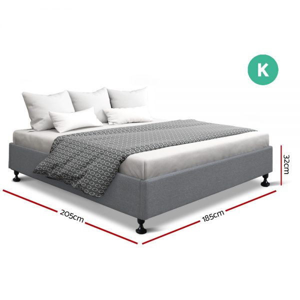 Artiss King Size Bed Base Frame Mattress Platform Fabric Wooden Grey TOMI - Image 2