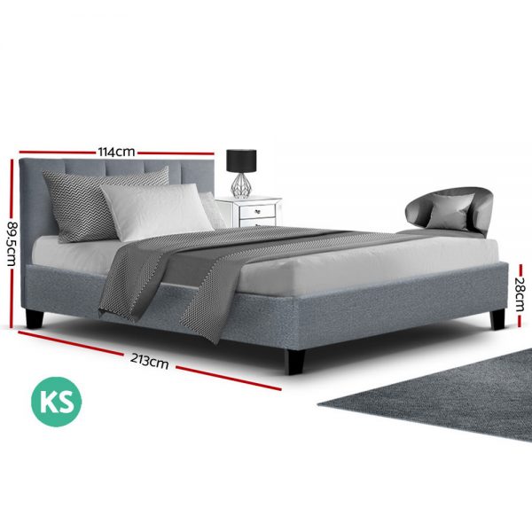 ANNA Bed Frame King Single Size Mattress Base Platform Fabric Wooden Grey - Image 2