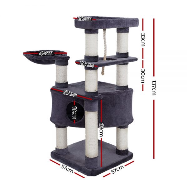 i.Pet Premium Cat Tree 137cm Trees Scratching Post Scratcher Tower Condo House Furniture - Image 2