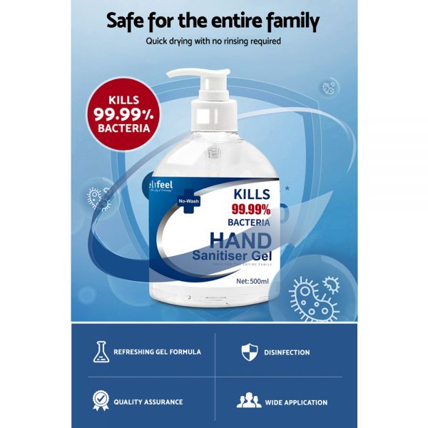 Relifeel Instant Hand Sanitiser Gel Alcohol Sanitizer Quick Dry 500ml No Wash - Image 4