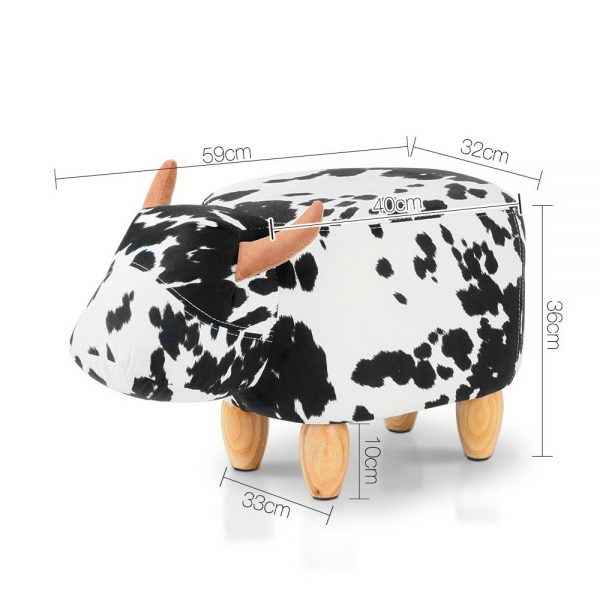 Keezi Kids Ottoman Foot Stool Toy Cow Chair Animal Foot Rest Fabric Seat White - Image 2