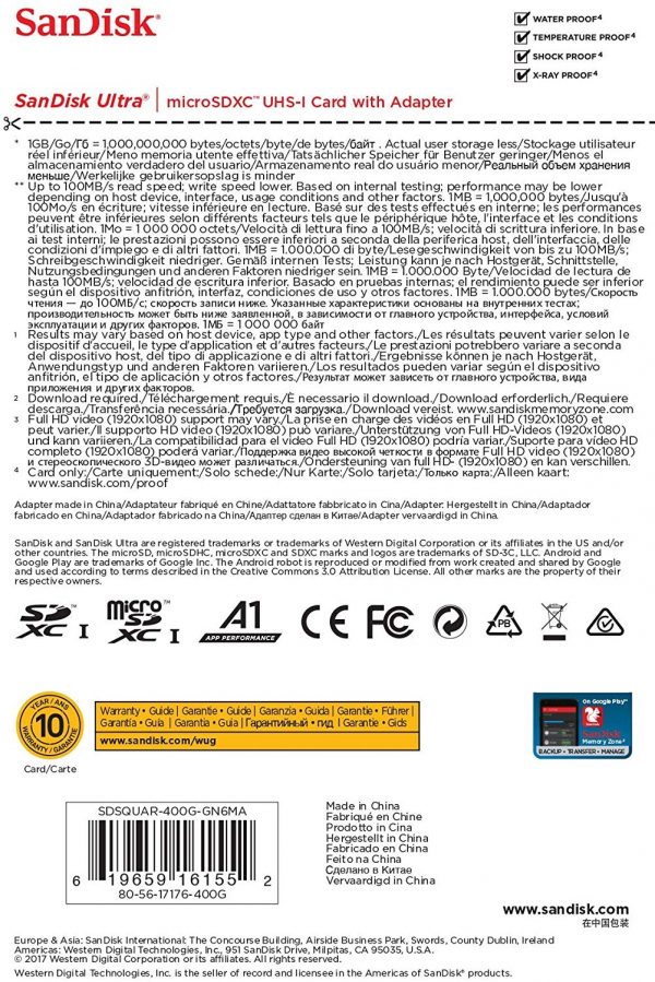 SANDISK SDSQUAR-400G-GN6MN Micro SDXC Ultra A1 Class 10 100mb/s NO adapter - Image 3